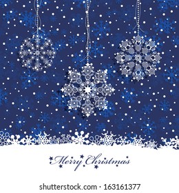Christmas snowflake blue and white background with seasonal message, eps 10 format with transparencies.