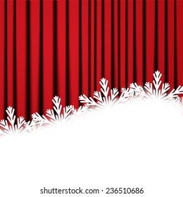  Christmas snowflake border against a red curtain