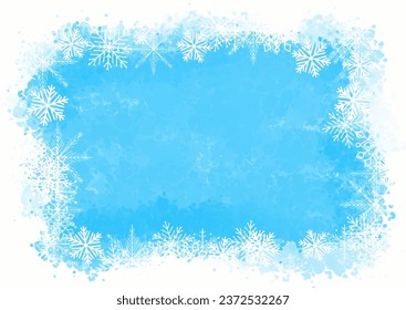 Christmas snowflake border on a hand painted watercolour background