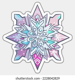 Christmas snowflake cartoon sticker, xmas snowflake. New-year collection
