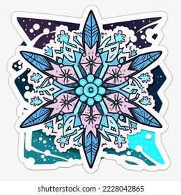 Christmas snowflake cartoon sticker, xmas snowflake stickers elements. Winter holidays