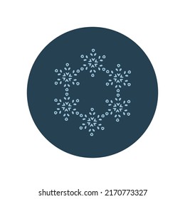 Christmas snowflake circle illustration vector motif. Masculine winter snow graphic for holiday, xmas, frosty icon. Hand drawn December snowy six pointed star.