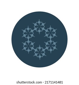 Motif vectorial de ilustración del círculo del copo de nieve de Navidad. Gráfico de nieve masculina de invierno para vacaciones, Navidad, icono helado. La mano dibujó en diciembre una estrella de seis puntas.