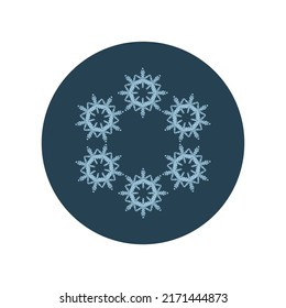 Motif vectorial de ilustración del círculo del copo de nieve de Navidad. Gráfico de nieve masculina de invierno para vacaciones, Navidad, icono helado. La mano dibujó en diciembre una estrella de seis puntas.