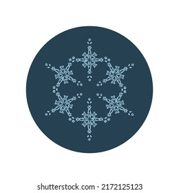 Weihnachtsschneeflocken, Vektorgrafik-Motiv. Maskuliner Winterschnee-Grafik für Urlaub, Weihnachten, Frostsymbol. Handgezeichnet Dezember schneebedeckte sechs Sterne.