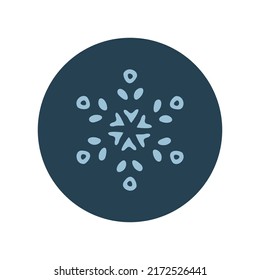 Christmas snowflake circle illustration vector motif. Masculine winter snow graphic for holiday, xmas, frosty icon. Hand drawn December snowy six pointed star.