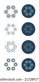 Christmas snowflake circle illustration vector motif set. Masculine winter snow graphic for holiday, xmas, frosty icon. Hand drawn December snowy six pointed star.