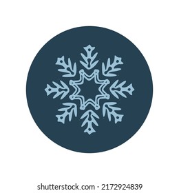 Christmas snowflake circle illustration vector motif. Masculine winter snow graphic for holiday, xmas, frosty icon. Hand drawn December snowy six pointed star.