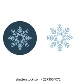 Christmas snowflake circle illustration vector motif. Masculine winter snow graphic for holiday, xmas, frosty icon. Hand drawn December snowy six pointed star.