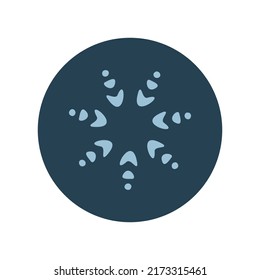 Christmas snowflake circle illustration vector motif. Masculine winter snow graphic for holiday, xmas, frosty icon. Hand drawn December snowy six pointed star.