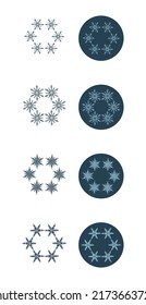 Weihnachtsschneeflocken, Vektorgrafik-Motivset. Maskuliner Winterschnee-Grafik für Urlaub, Weihnachten, Frostsymbol. Handgezeichnet Dezember schneebedeckte sechs Sterne.