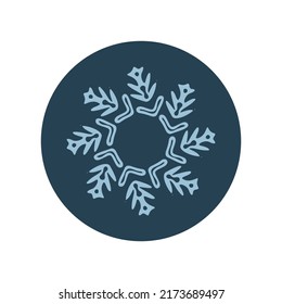 Christmas snowflake circle illustration vector motif. Masculine winter snow graphic for holiday, xmas, frosty icon. Hand drawn December snowy six pointed star.