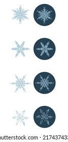 Christmas snowflake circle illustration vector motif set. Masculine winter snow graphic for holiday, xmas, frosty icon. Hand drawn December snowy six pointed star.