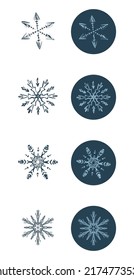 Weihnachtsschneeflocken, Vektorgrafik-Motivset. Maskuliner Winterschnee-Grafik für Urlaub, Weihnachten, Frostsymbol. Handgezeichnet Dezember schneebedeckte sechs Sterne.