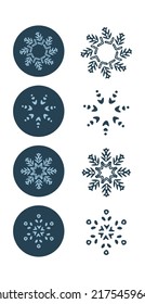 Weihnachtsschneeflocken, Vektorgrafik-Motivset. Maskuliner Winterschnee-Grafik für Urlaub, Weihnachten, Frostsymbol. Handgezeichnet Dezember schneebedeckte sechs Sterne.