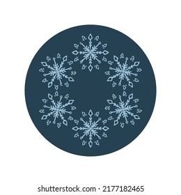 Weihnachtsschneeflocken, Vektorgrafik-Motiv. Maskuliner Winterschnee-Grafik für Urlaub, Weihnachten, Frostsymbol. Handgezeichnet Dezember schneebedeckte sechs Sterne.
