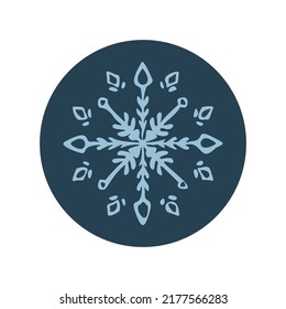 Christmas snowflake circle illustration vector motif. Masculine winter snow graphic for holiday, xmas, frosty icon. Hand drawn December snowy six pointed star.