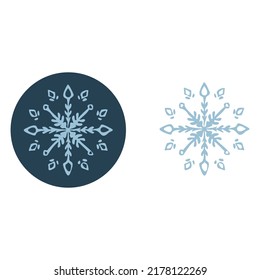 Christmas snowflake circle illustration vector motif. Masculine winter snow graphic for holiday, xmas, frosty icon. Hand drawn December snowy six pointed star.