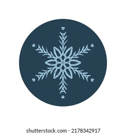 Motif vectorial de ilustración del círculo del copo de nieve de Navidad. Gráfico de nieve masculina de invierno para vacaciones, Navidad, icono helado. La mano dibujó en diciembre una estrella de seis puntas.