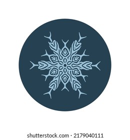 Christmas snowflake circle illustration vector motif. Masculine winter snow graphic for holiday, xmas, frosty icon. Hand drawn December snowy six pointed star.