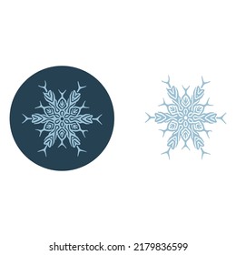 Christmas snowflake circle illustration vector motif. Masculine winter snow graphic for holiday, xmas, frosty icon. Hand drawn December snowy six pointed star.