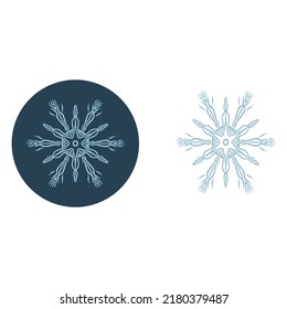 Motif vectorial de ilustración del círculo del copo de nieve de Navidad. Gráfico de nieve masculina de invierno para vacaciones, Navidad, icono helado. La mano dibujó en diciembre una estrella de seis puntas.
