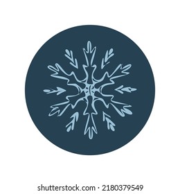 Christmas snowflake circle illustration vector motif. Masculine winter snow graphic for holiday, xmas, frosty icon. Hand drawn December snowy six pointed star.