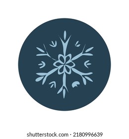 Christmas snowflake circle illustration vector motif. Masculine winter snow graphic for holiday, xmas, frosty icon. Hand drawn December snowy six pointed star.
