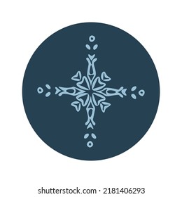 Weihnachtsschneeflocken, Vektorgrafik-Motiv. Maskuliner Winterschnee-Grafik für Urlaub, Weihnachten, Frostsymbol. Handgezeichnet Dezember schneebedeckte sechs Sterne.