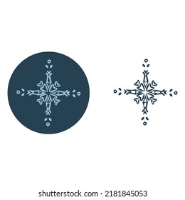 Motif vectorial de ilustración del círculo del copo de nieve de Navidad. Gráfico de nieve masculina de invierno para vacaciones, Navidad, icono helado. La mano dibujó en diciembre una estrella de seis puntas.