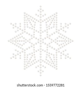 Christmas snowflake decorative sticker. Mosaic dotted jewel isolated shape of snowflake. Realistic white pearl embellishment. Can be used as applique for textile. Vector Illustration.