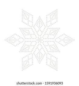 Christmas snowflake decorative sticker. Mosaic dotted jewel isolated shape of snowflake. Realistic white pearl embellishment. Can be used as applique for textile. Vector Illustration.