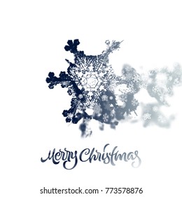 Christmas snowflake with double exposure effect adding falling winter snow. Great for holiday greeting card or invitation