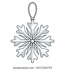 Navidades copo de nieve emblema monocromo con juguete de cristal en forma de nieve para decorar el árbol de Navidad y crear atmósfera festiva Ilustración vectorial