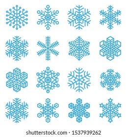 Christmas snowflake flat design winter icon set. Vector New Year decoration design elements and symbols for web page, mobile app, banner, poster and greeting card.