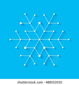 Christmas snowflake in flat style on blue background. Background with simply low poly winter theme