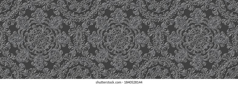 Christmas snowflake floral pattern texture monochrome dark black grey background, texture, Repeat seamless pattern vector illustration