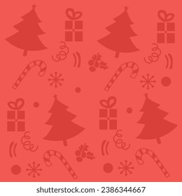 Christmas snowflake, gift, tree, candy cane Background. Cute Cartoon Illustration