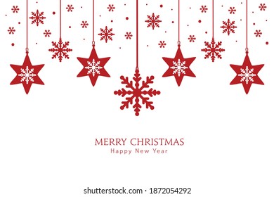 Christmas snowflake hanging background. Merry Christmas and Happy New Year greeting card.