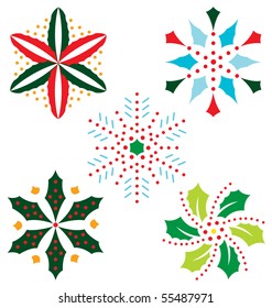 Christmas snowflake illustrated with leaf and fruit.