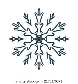 Motif vectorial de ilustración de copo de nieve de Navidad. Gráfico de nieve masculina de invierno para vacaciones, Navidad, icono helado. La mano dibujó en diciembre una estrella de seis puntas.