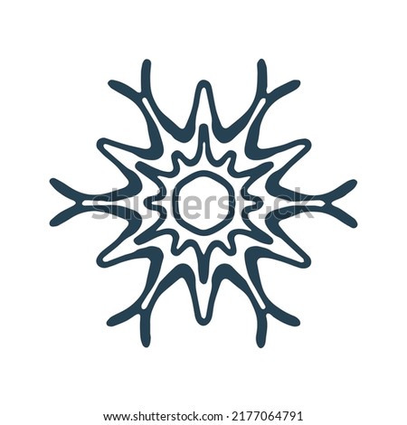 Christmas snowflake illustration vector motif. Masculine winter snow graphic for holiday, xmas, frosty icon. Hand drawn December snowy six pointed star.