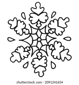 Christmas snowflake isolated. Hand drawn vector illustration in doodle stile. Suitable for prints, greeting cards and invitations, t-shirt designs, covers and fabrics. 