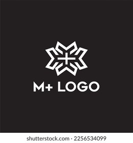christmas snowflake logo, m+ logo vector image