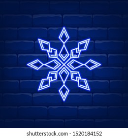 Christmas snowflake neon icon. Flat design holiday sign. Merry christmas and new year concept.