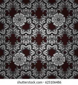 Christmas, snowflake, new year 2018. Seamless vintage pattern on brown background with white elements.