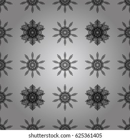 Christmas, snowflake, new year 2018. Seamless vintage pattern on gray background with dim elements.