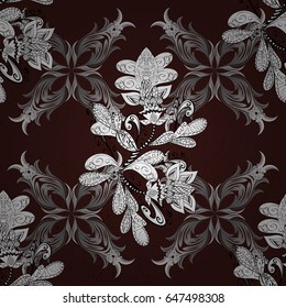 Christmas, snowflake, new year 2018. Seamless vintage pattern on brown background with white elements.