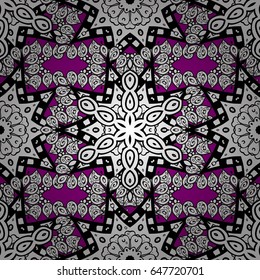 Christmas, snowflake, new year 2018. Seamless vintage pattern on magenta background with white elements.