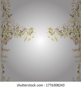 Christmas, snowflake, new year 2019. Seamless vintage pattern on white and yellow colors with golden elements.